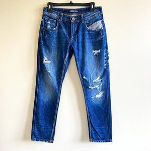 ZARA Basic Z1975 Denim Distressed Straight Leg Low Rise Jeans Womens Size 2 Crop